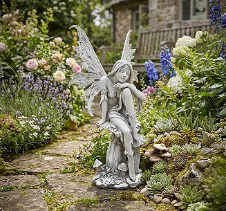 Fairy garden statue - Fairy of Hopes and Dreams in two-tone stone finish