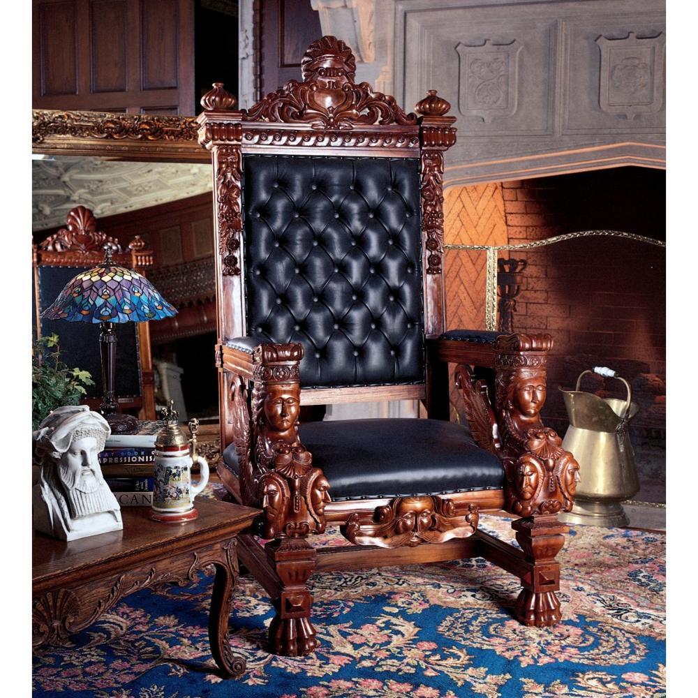 The Fitzjames Hand-Carved Solid Mahogany Throne Chair