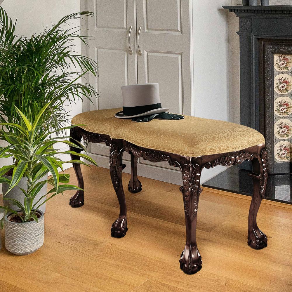 French Baroque Honey Upholstered Bench: Large