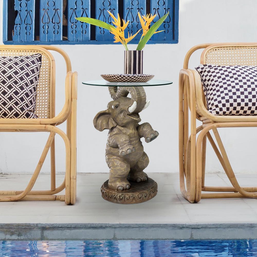Good Fortune Elephant Sculpture Glass-Topped Table
