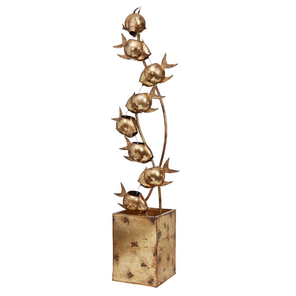 Flurry Of Fish Metal Tower Sculptural Fountain