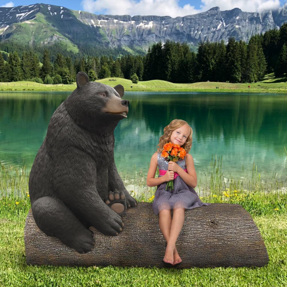 Black Bear on a Log Photo-Op Sculptural Bench