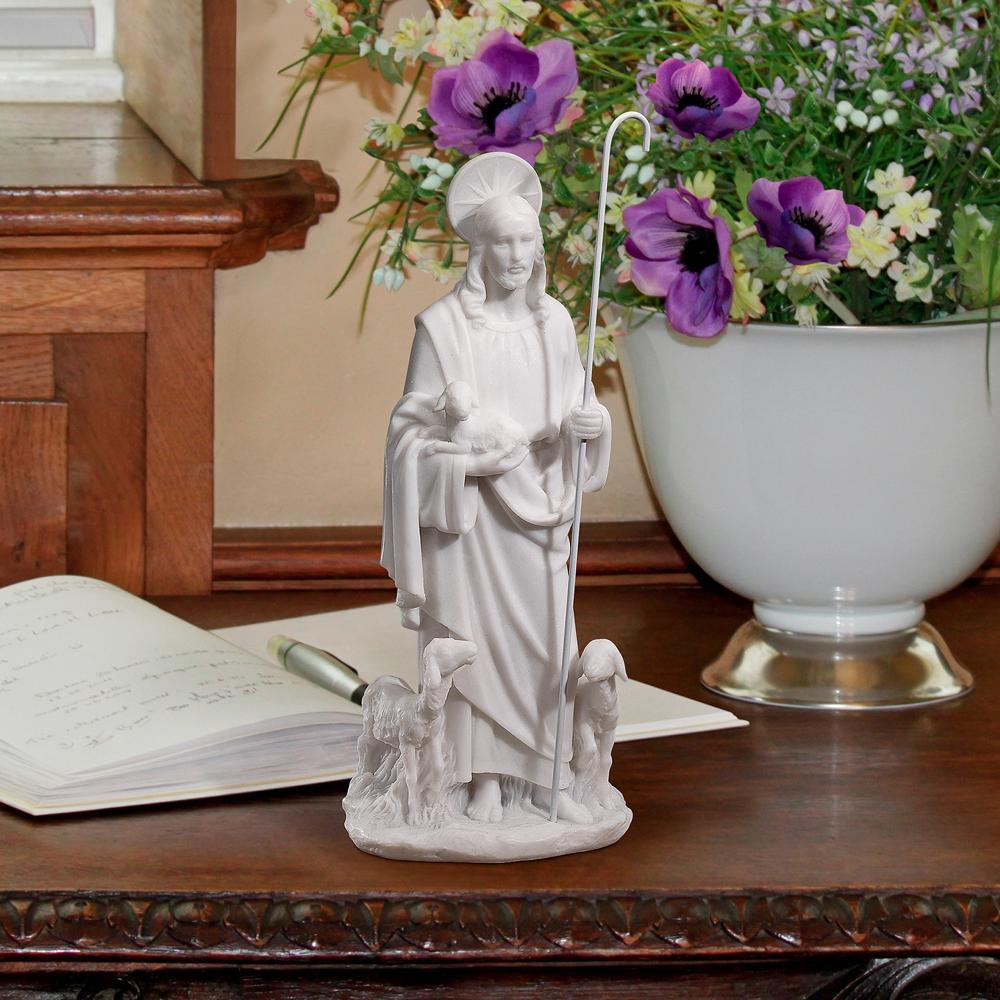 Jesus the Good Shepherd Marble Resin Statue: Desktop