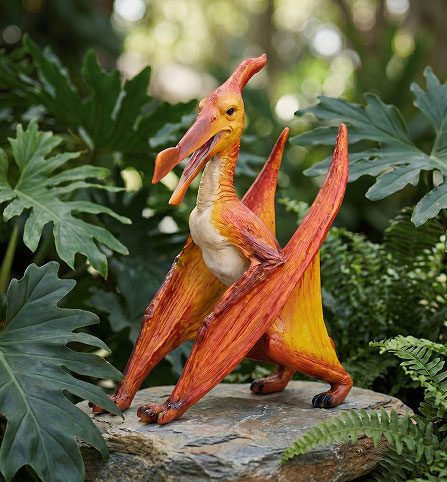 Dinosaur statue - scaled Jurassic pterodactyl with spread wings for garden display