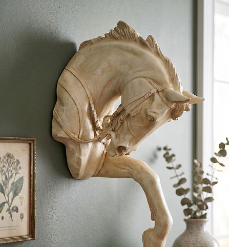 Horse wall sculpture - Equine Grandeur stallion head with flowing mane detail