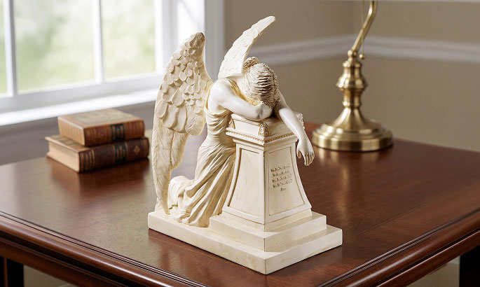 Angel statue - Angel of Grief monument sculpture with weeping figure draped over pedestal