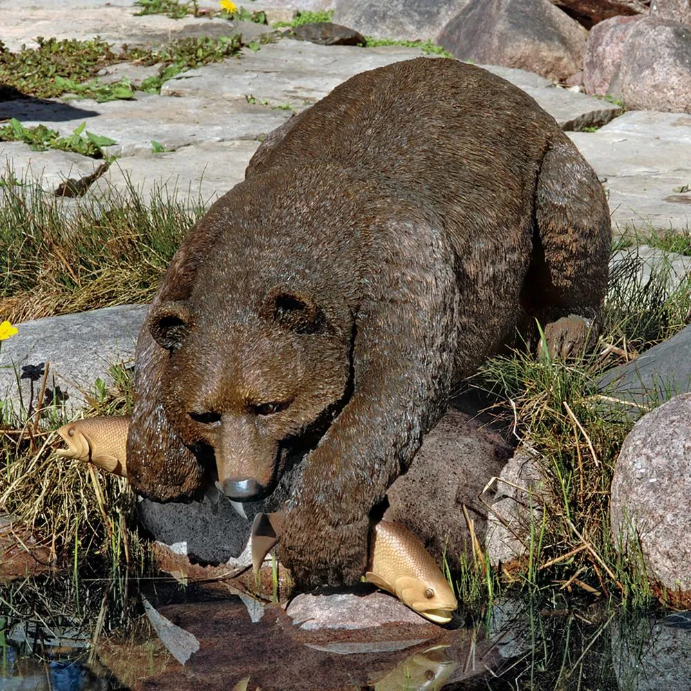 Catch of the Day Grand Grizzly Brown Bear Sitter Statue