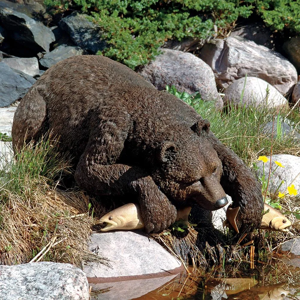 Catch of the Day Grand Grizzly Brown Bear Sitter Statue