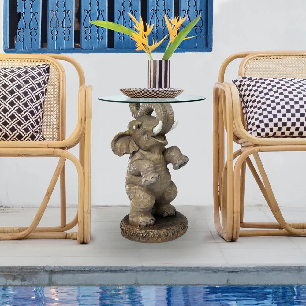 Good Fortune Elephant Sculpture Glass-Topped Table