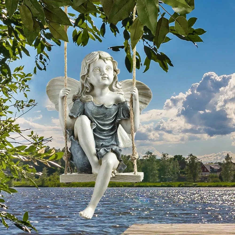 Summertime Fairy on a Swing Hanging Statue