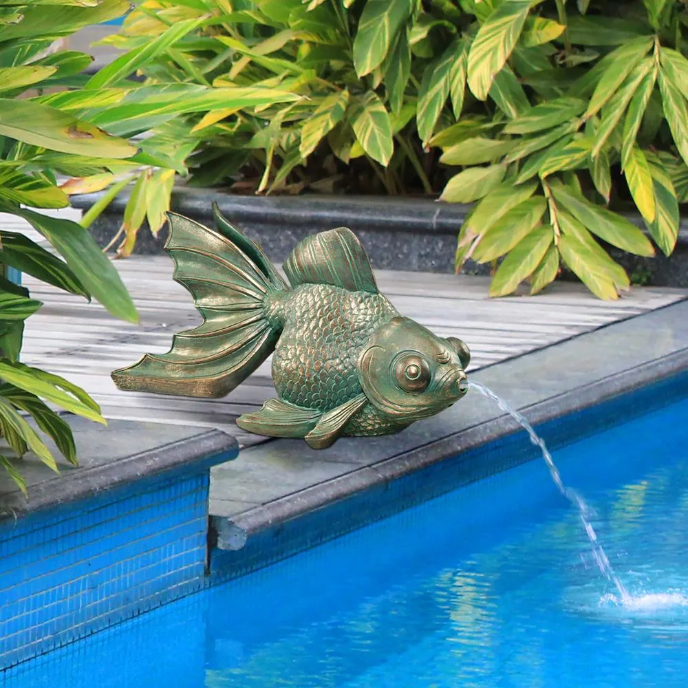 Butterfly Asian Koi Fish Spitter Piped Statue