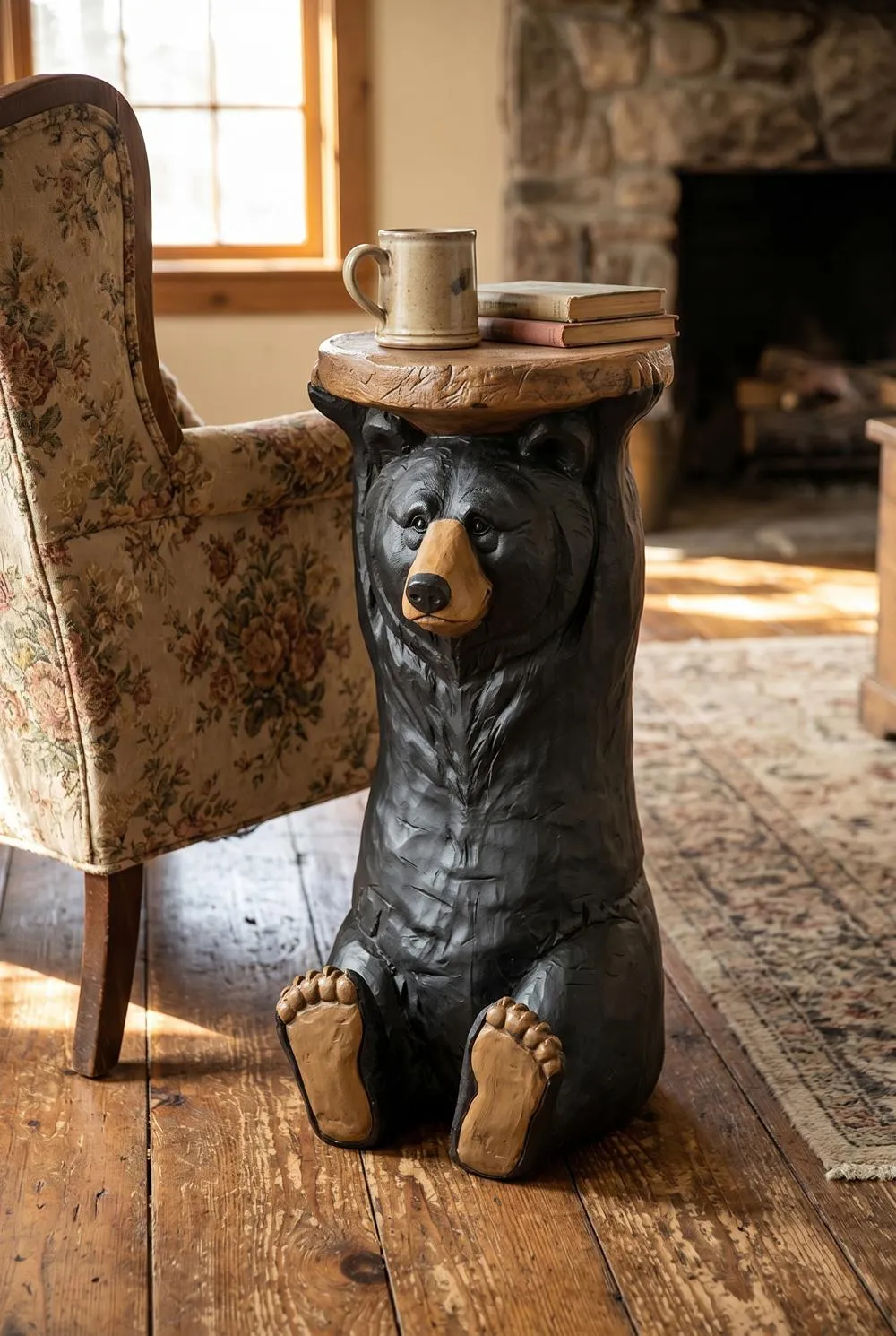 Black Forest Bear Sculptural Pedestal Table