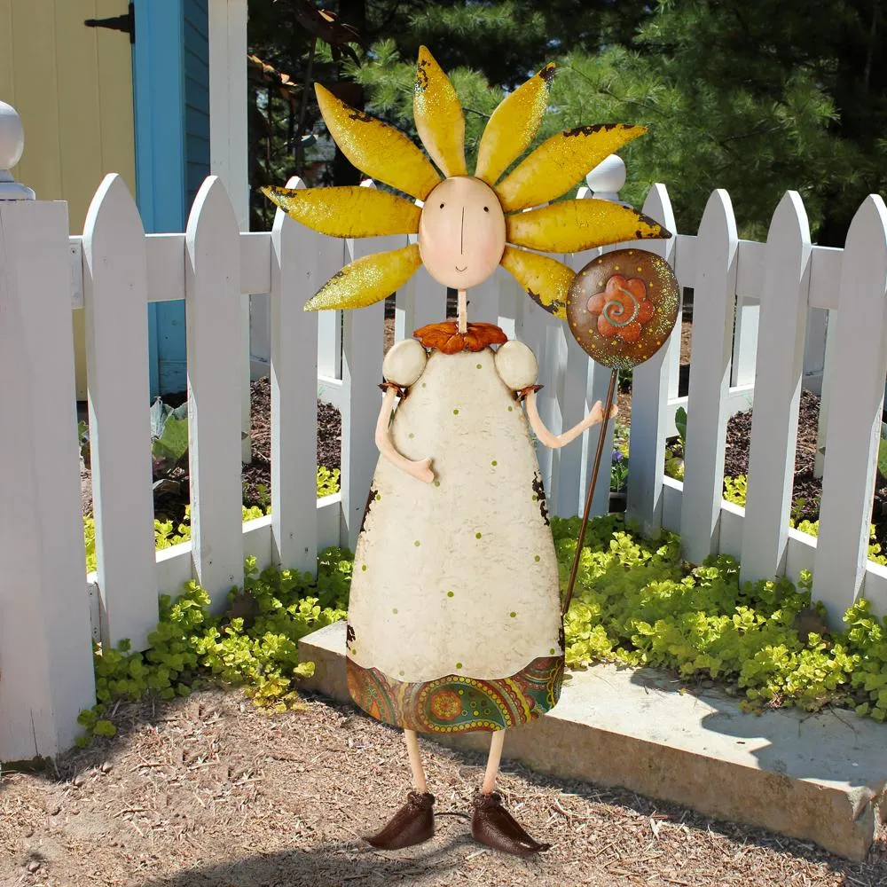Flower Children Metal Garden Statue: Girl