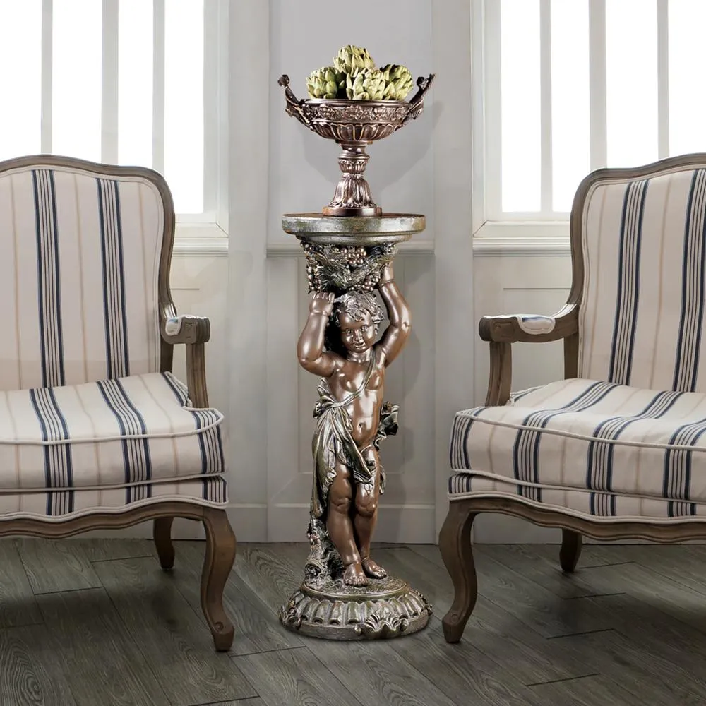 Sous la Vigne Sculptural Cherub Pedestal: Faux Bronze