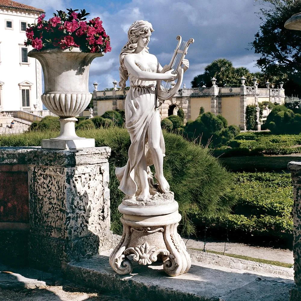 Muse with Harp Classical Garden Statue