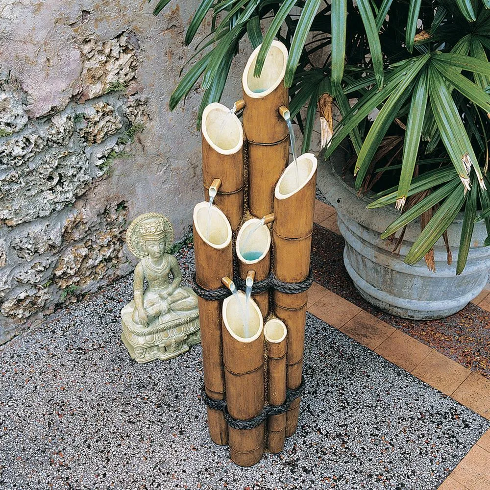 Cascading Bamboo Sculptural Garden Fountain: Medium