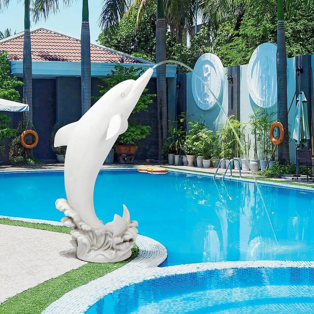 Tropical Tale Leaping Dolphin Spitter Piped Statue: Large