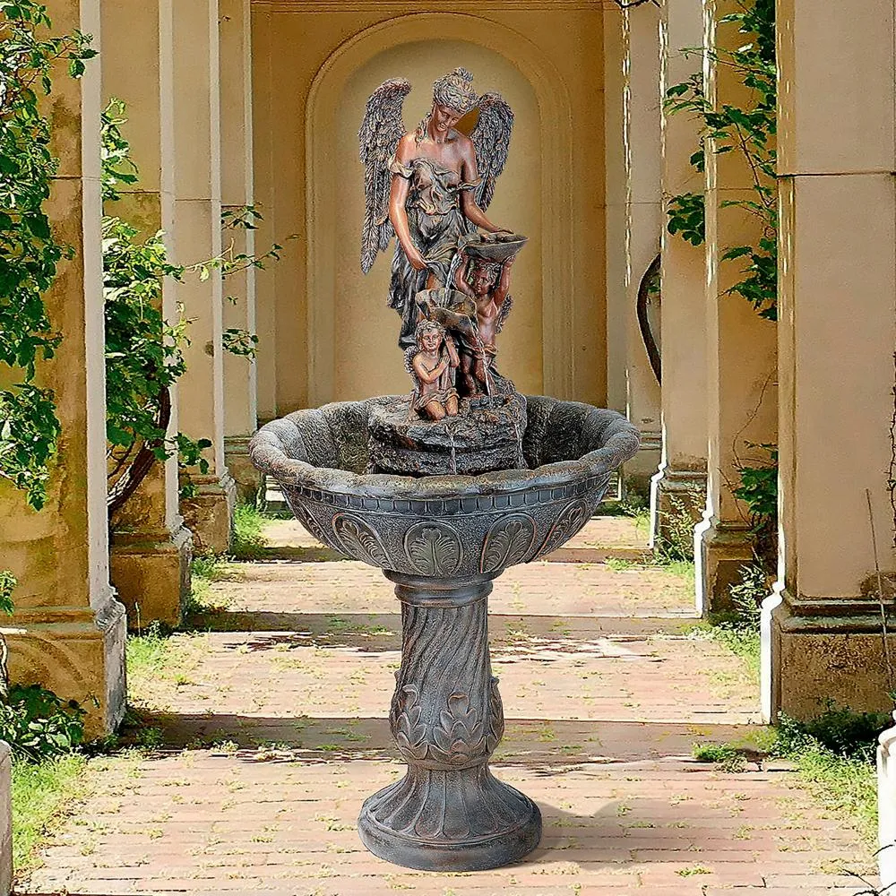 Heavenly Moments Angel Sculptural Fountain: Green Bronze Finish