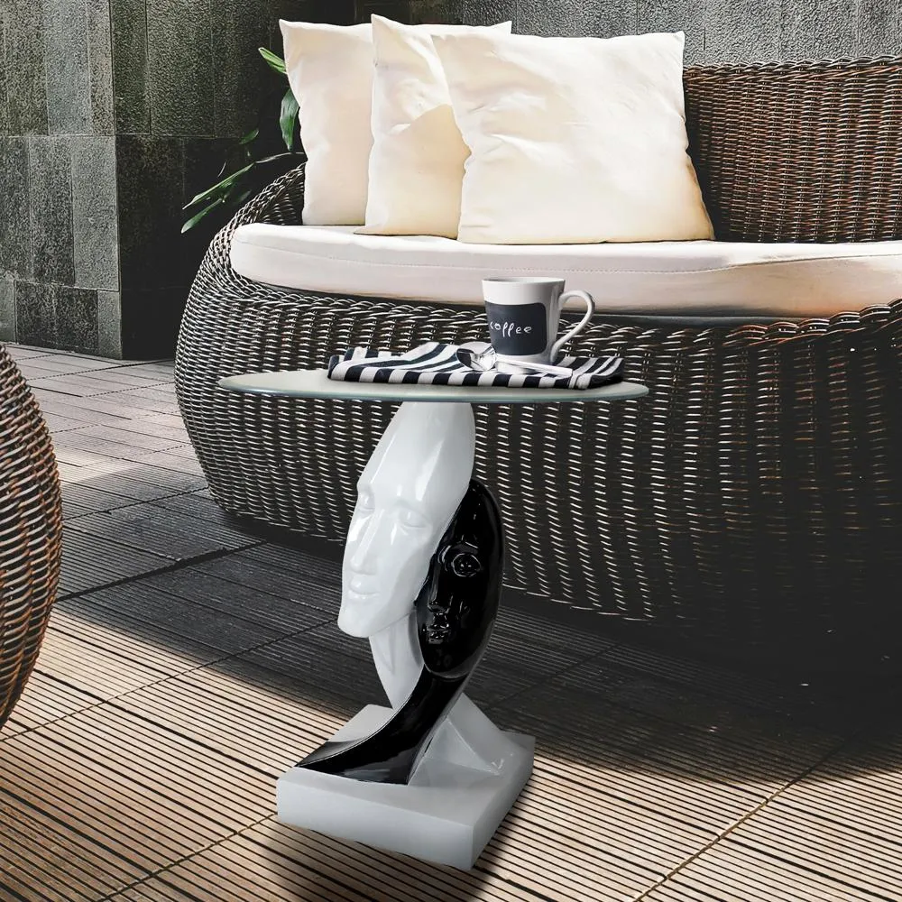 Lovers in Black and White Sculptural Glass-Topped Table