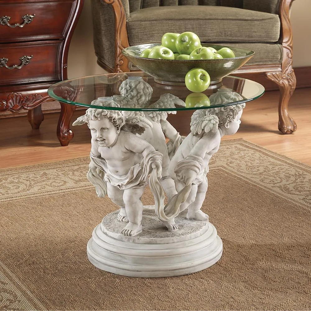 Bernini's Cherubs Glass-Top Sculptural Table