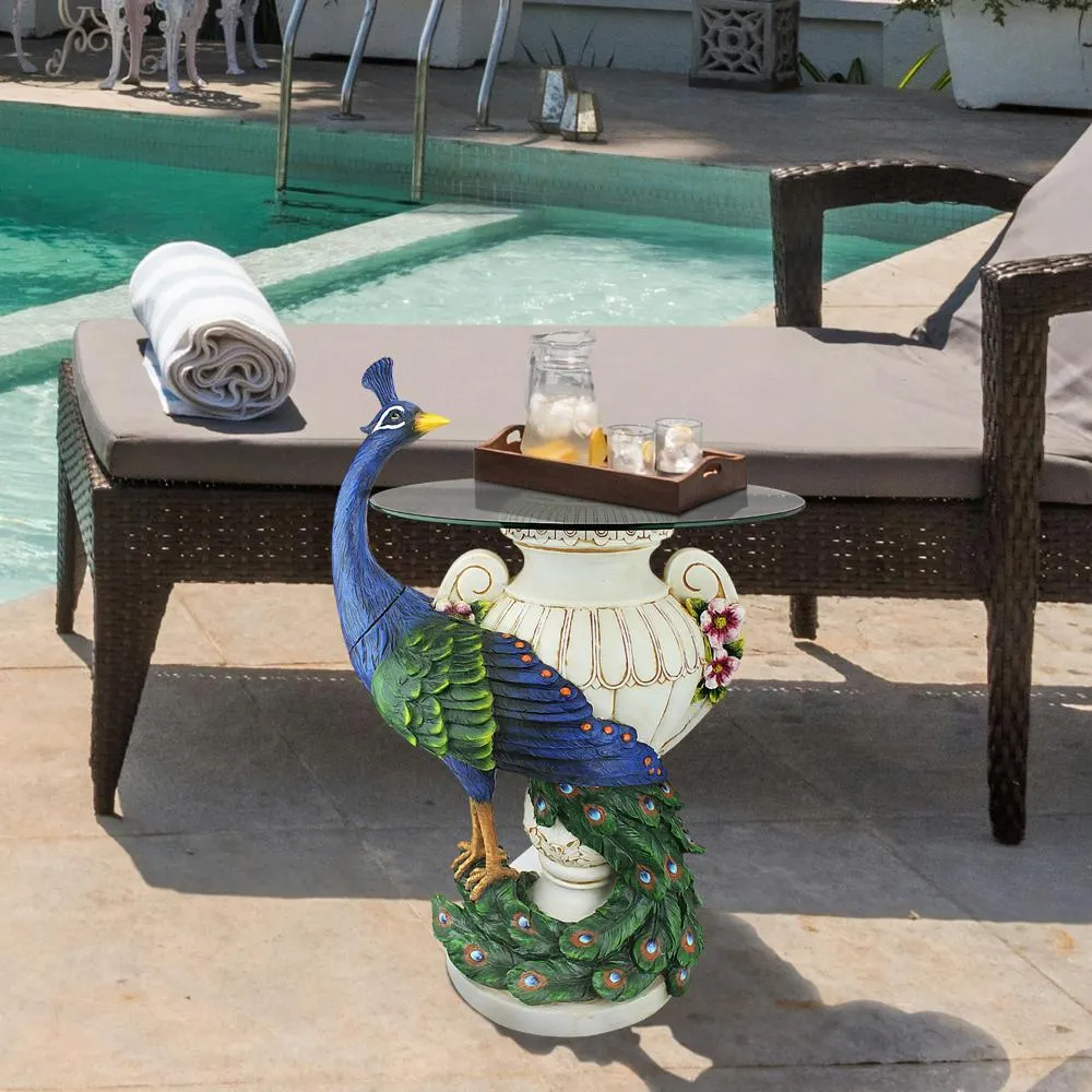 Staverden Castle Peacock Sculptural Glass-Topped Table