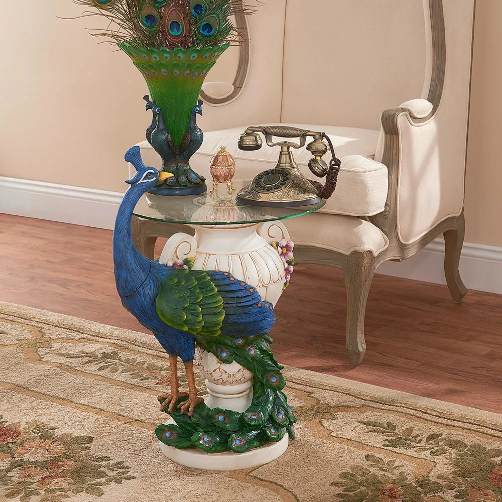 Staverden Castle Peacock Sculptural Glass-Topped Table