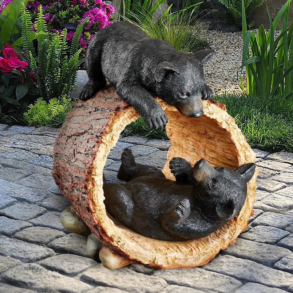 Rough Play Black Bear Cubs Garden Statue