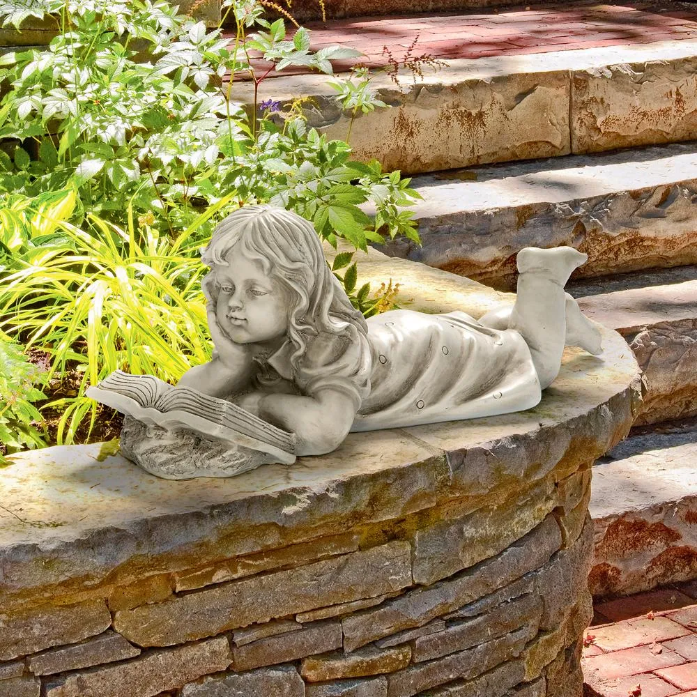 Backyard Scholar Little Girl Reading Garden Statue