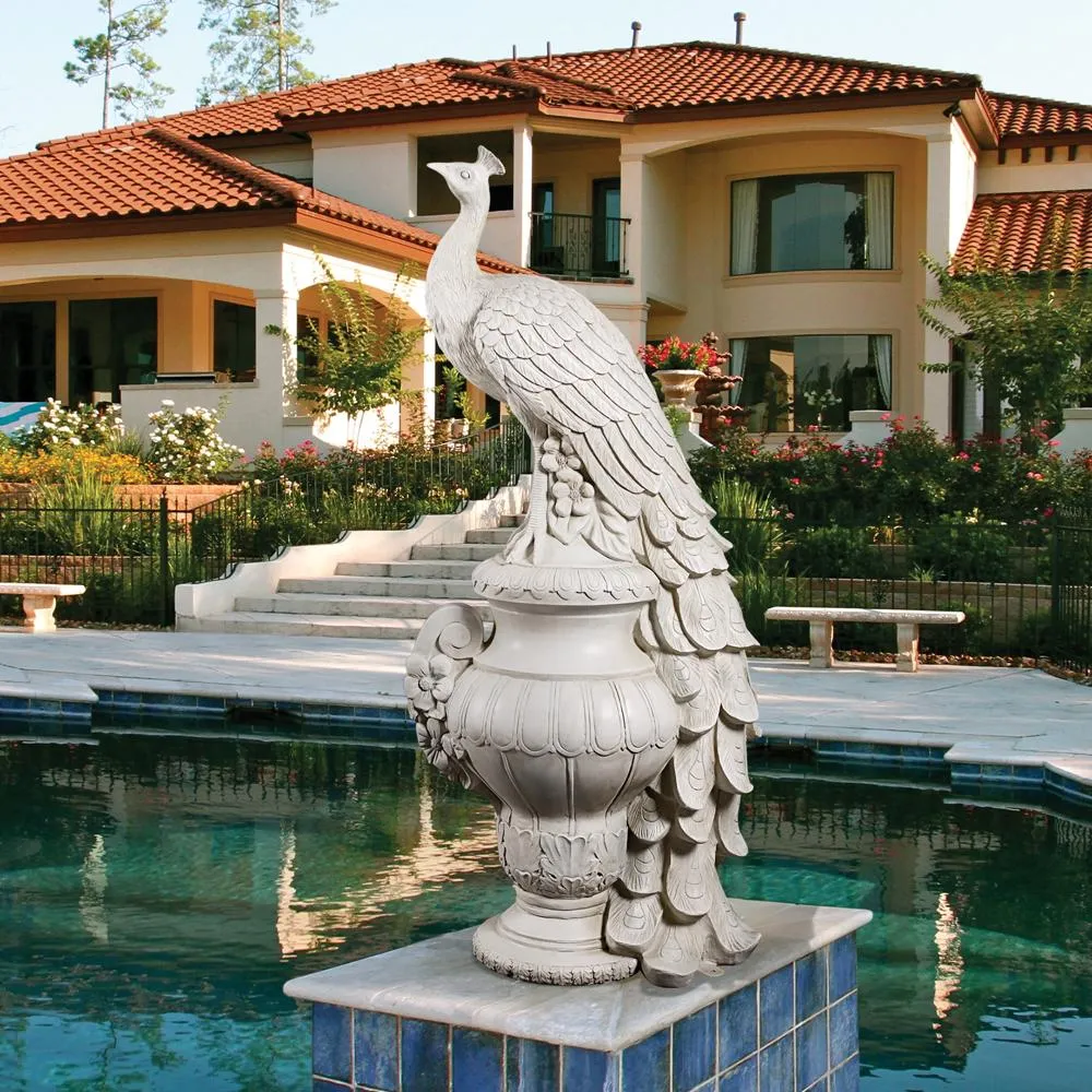 Staverden Castle Peacock on an Urn Garden Statue: Giant