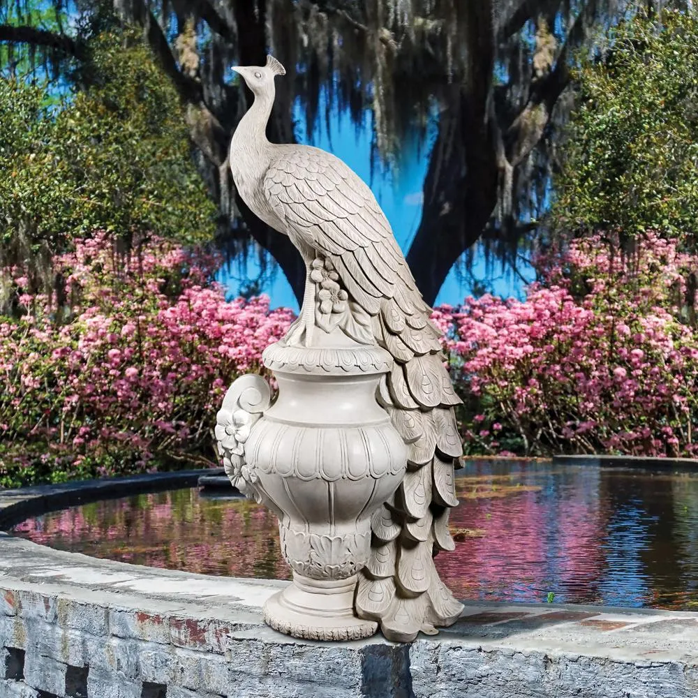 Staverden Castle Peacock on an Urn Garden Statue: Giant