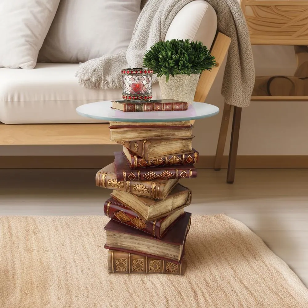 Power of Books Sculptural Glass-Topped Side Table