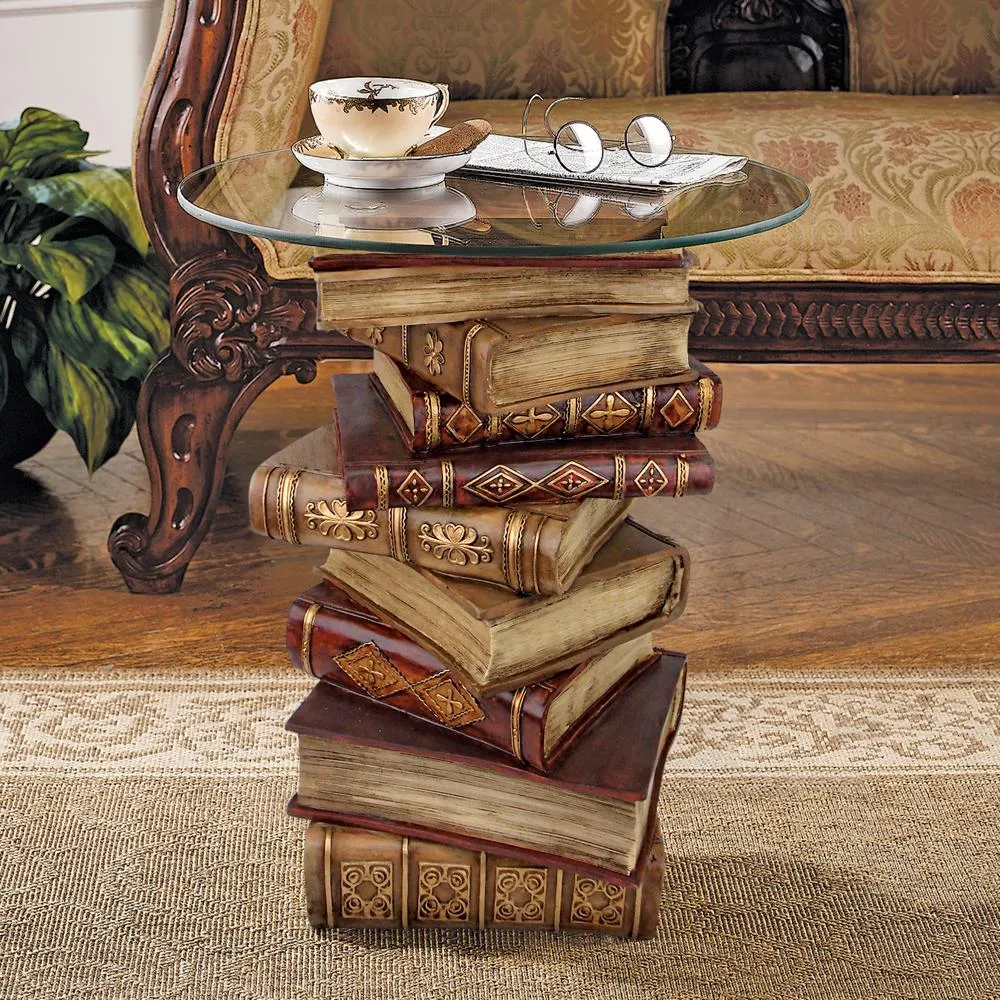 Power of Books Sculptural Glass-Topped Side Table