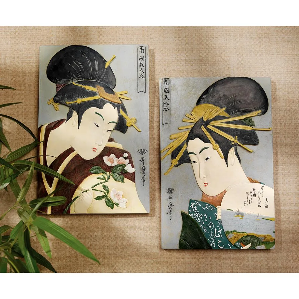 Courtesans Holding Fans Wall Sculptures