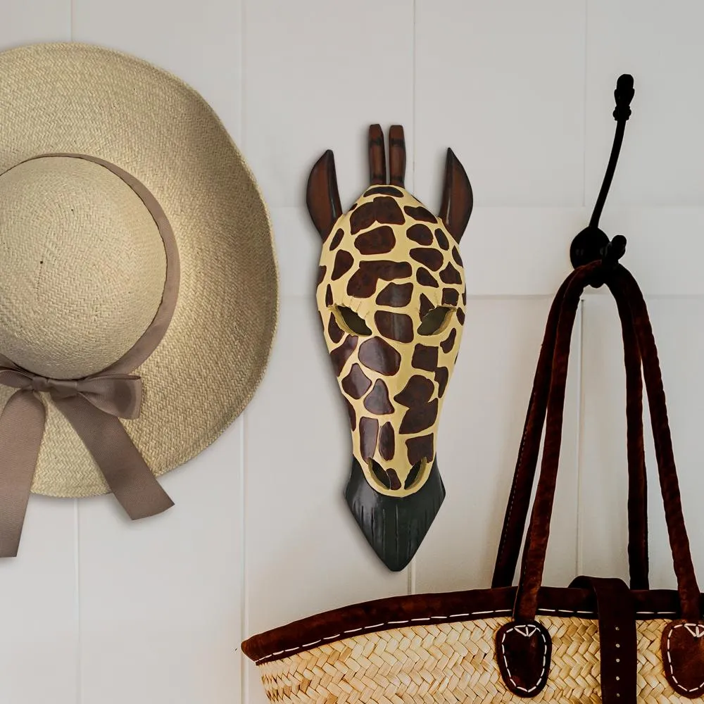 Tribal-Style Animal Mask Wall Sculpture: Giraffe