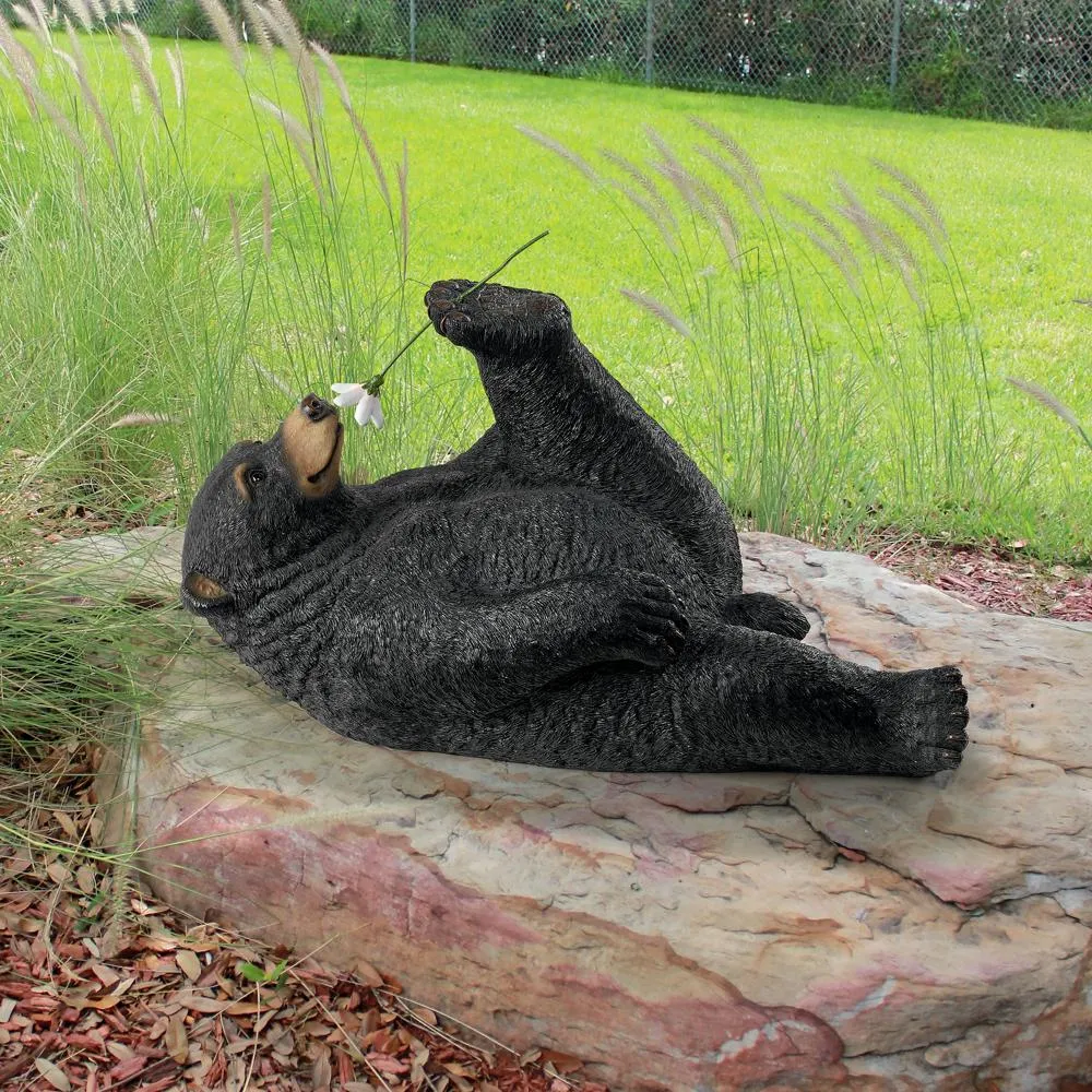 Smell the Flowers Black Bear Garden Statue