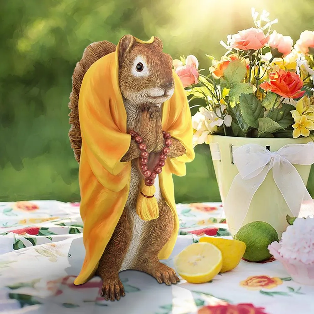 Sensei Monk Zen Garden Squirrel Animal Statue