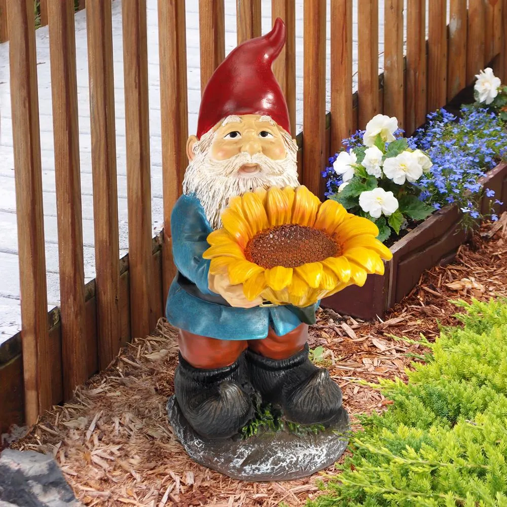 Sunflower Sammy Garden Gnome Bird Feeder Statue