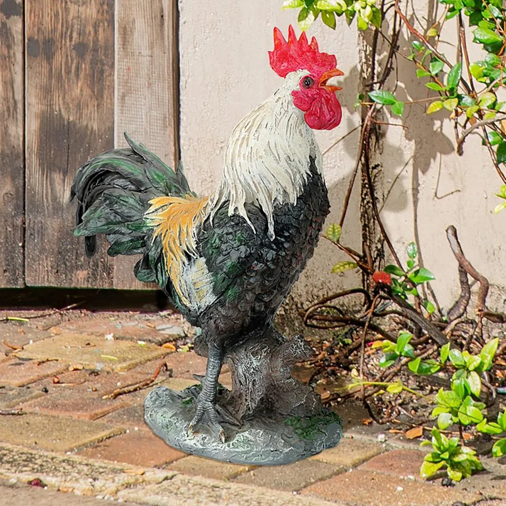 Cock-A-Doodle-Do Rooster Barnyard Chicken Statue