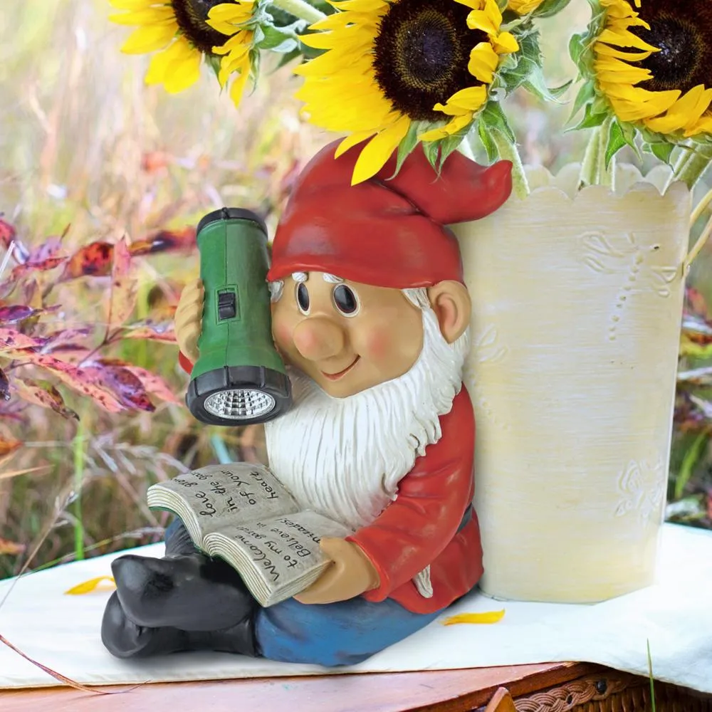 Flashlight Freddie Solar Garden Gnome Statue