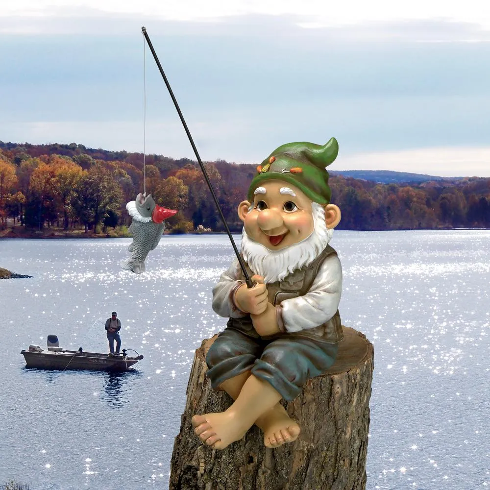 Ziggy the Fishing Gnome Garden Sitter Statue