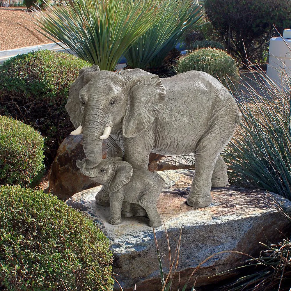 Herd Mentality Mother and Calf Elephant Statue