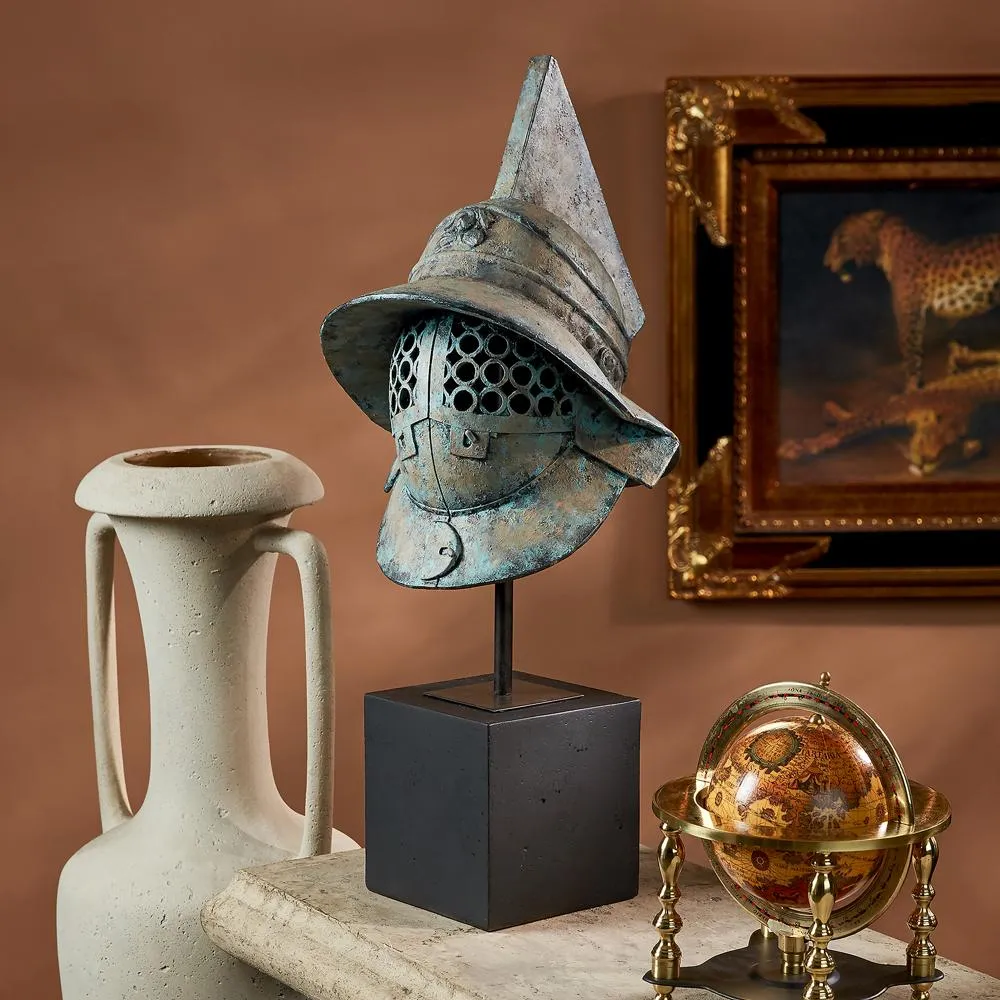Ancient Roman Pompeii Gladiator Helmet Statue