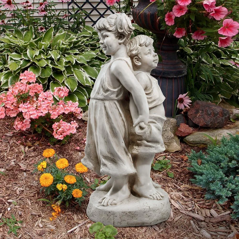Back to Back Brother and Sister Garden Children Statue