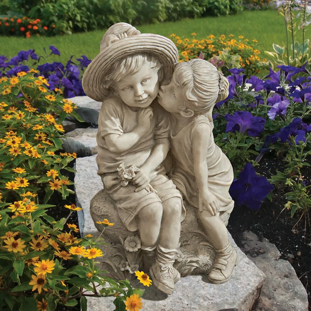 Kissing Kids Boy and Girl Garden Statue