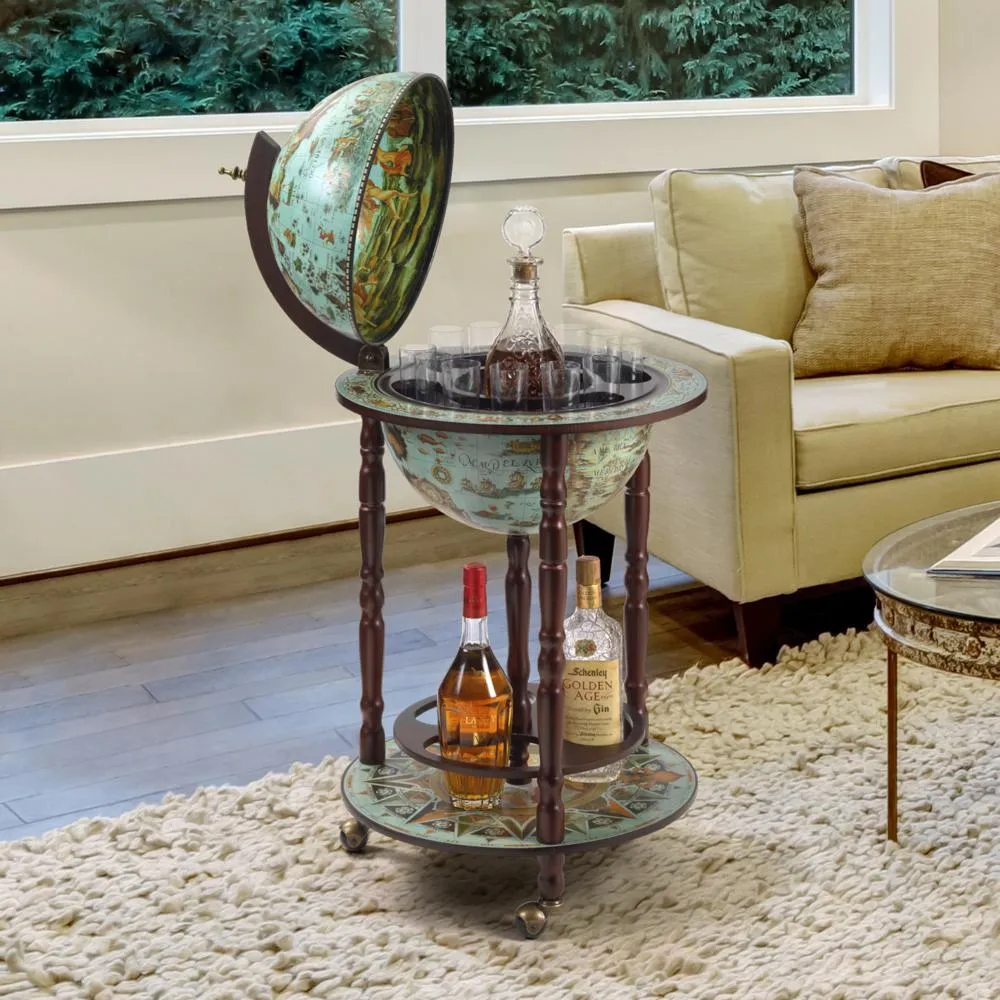 Sixteenth Century Cielo Blue Replica Globe Bar Cabinet