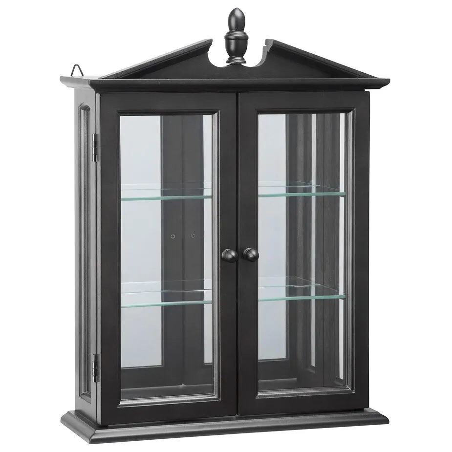 Amesbury Manor Hardwood Wall Curio Cabinet: Ebony Black Finish