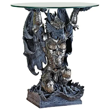 Hastings the Gothic Warrior Dragon Glass-Topped Sculptural Table