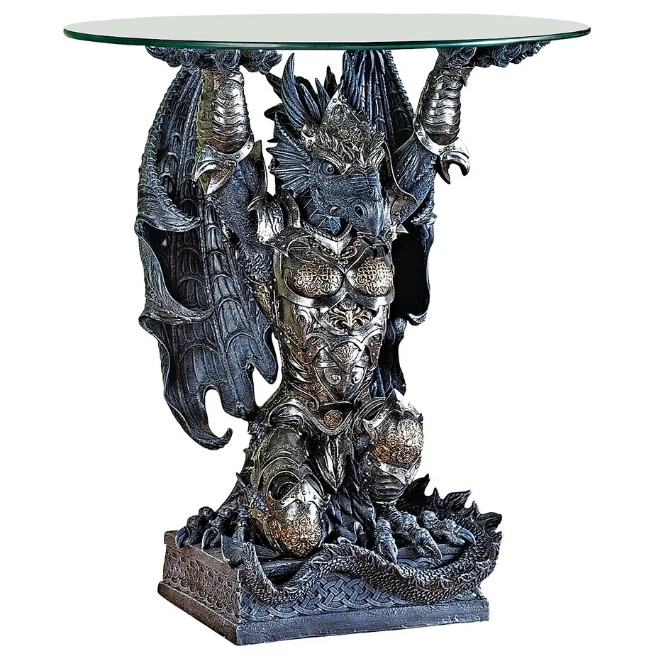 Hastings the Gothic Warrior Dragon Glass-Topped Sculptural Table