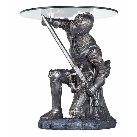 Battle-Worthy Gothic Knight Glass-Topped Sculptural Table