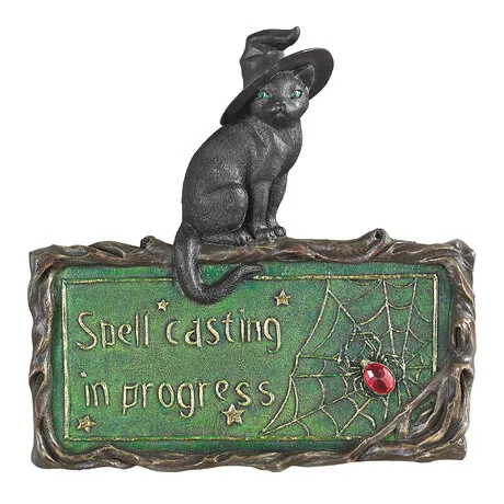 Witch's Cat Spell-Casting Sign Wall Sculpture